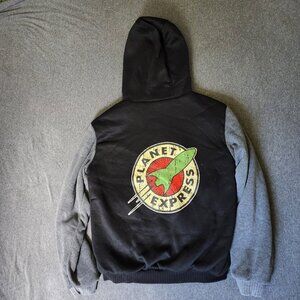 Futurama Planet Express Sherpa Lined Zip Hoodie Black Gray Unisex